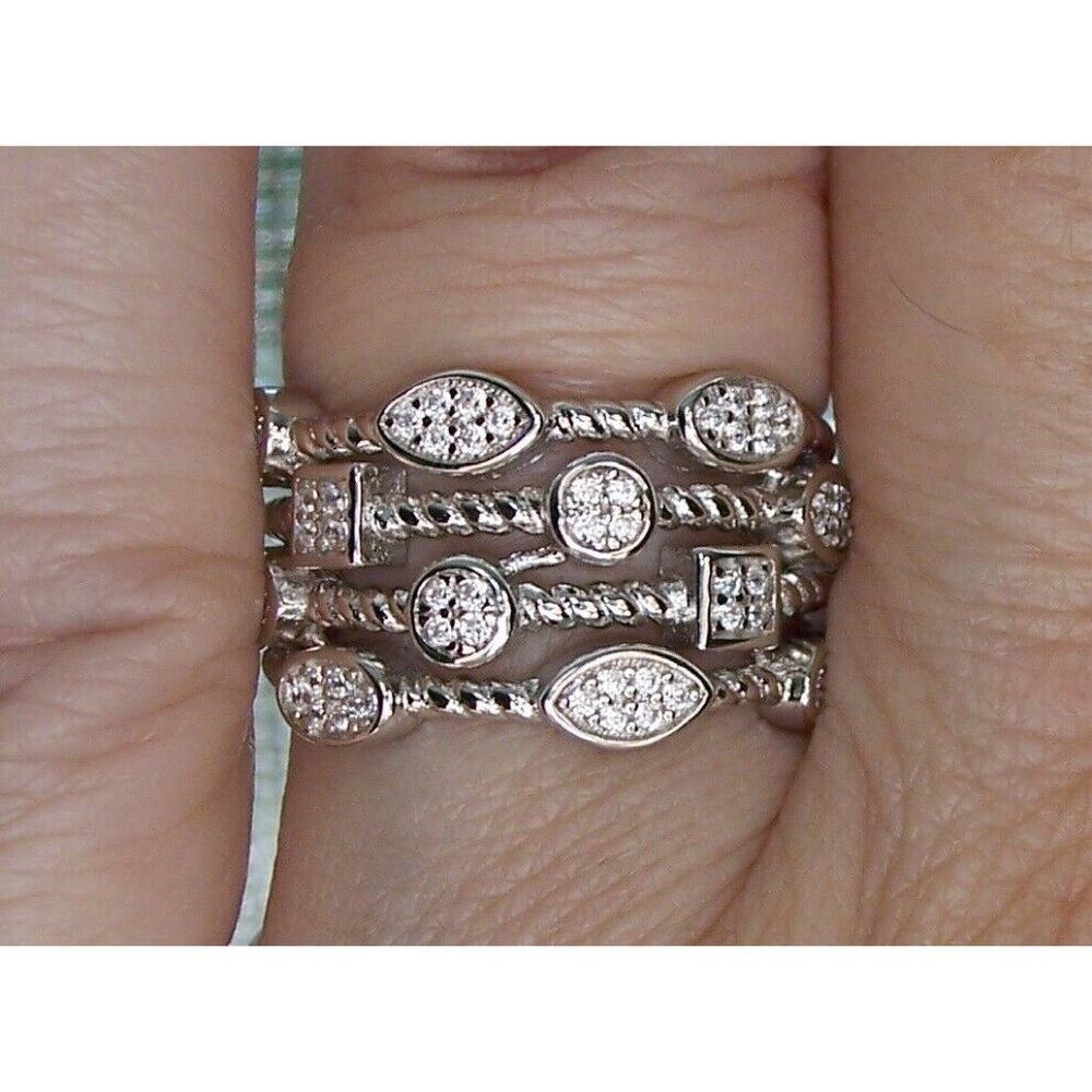 925 STERLING SILVER Unique Multi Shapes Design CZ Band Ring - Picture 12 of 16